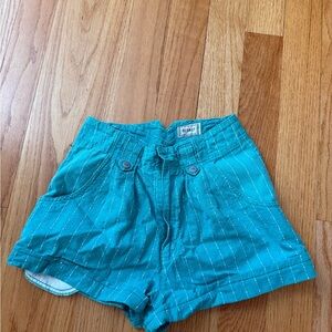 Teal Striped Vintage Women Shorts